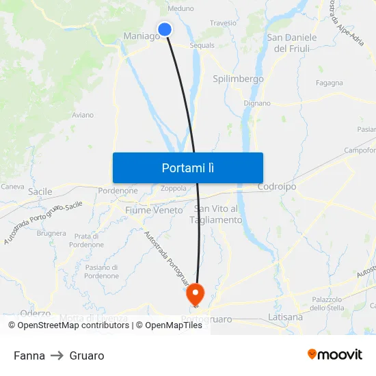 Fanna to Gruaro map