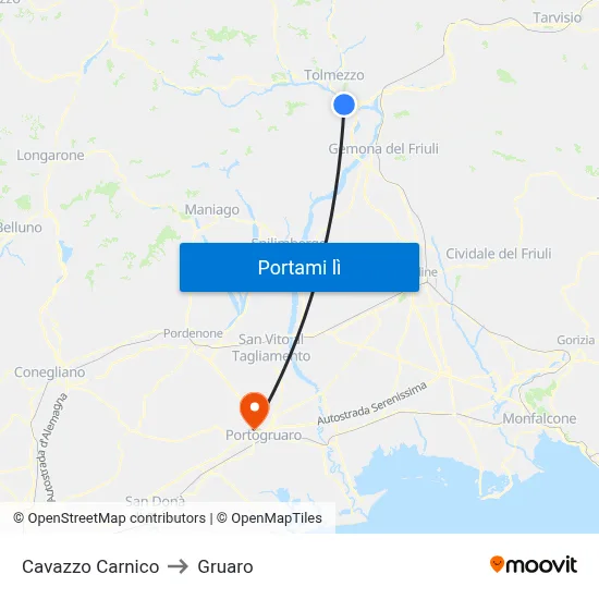 Cavazzo Carnico to Gruaro map