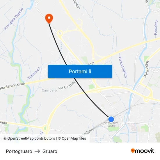 Portogruaro to Gruaro map