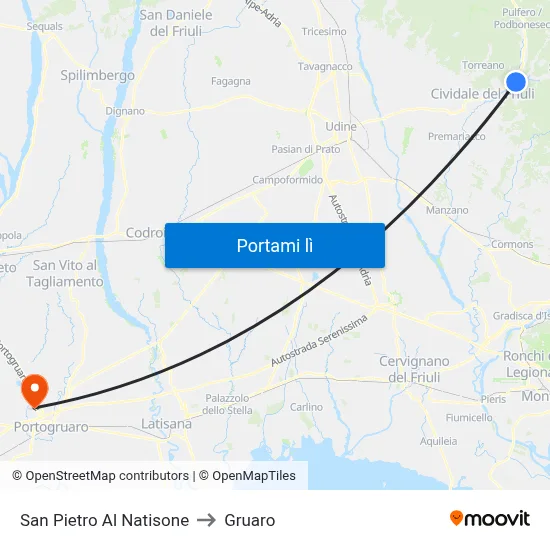 San Pietro Al Natisone to Gruaro map