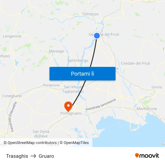 Trasaghis to Gruaro map