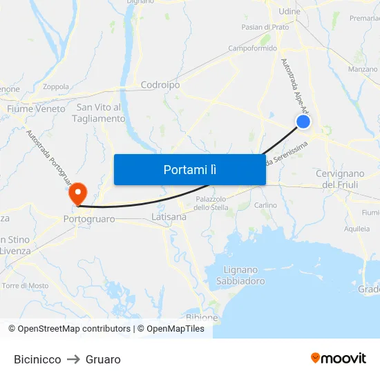 Bicinicco to Gruaro map