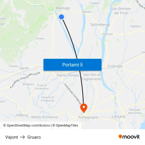 Vajont to Gruaro map