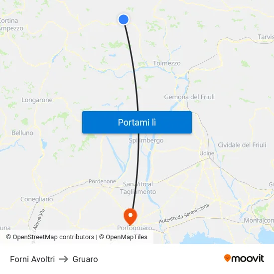 Forni Avoltri to Gruaro map