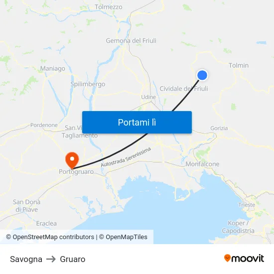 Savogna to Gruaro map