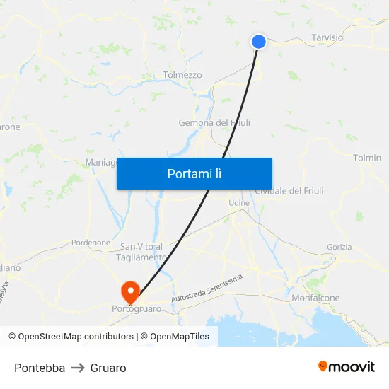 Pontebba to Gruaro map
