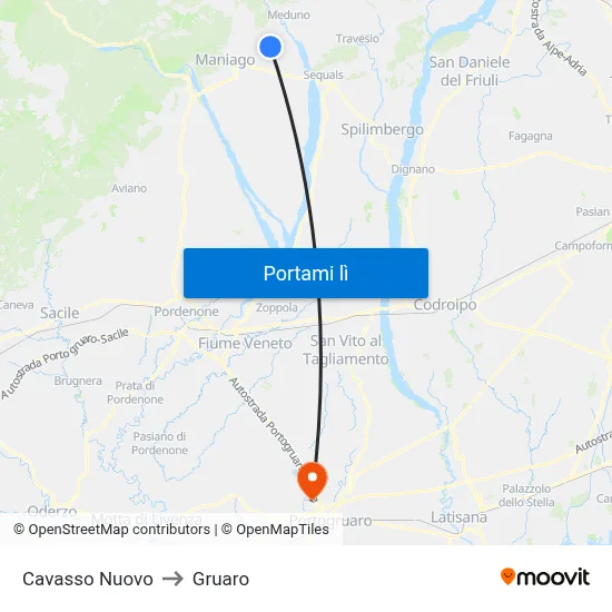 Cavasso Nuovo to Gruaro map