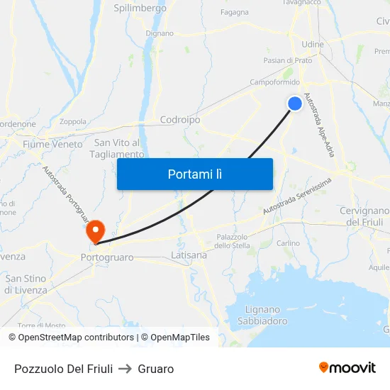 Pozzuolo Del Friuli to Gruaro map