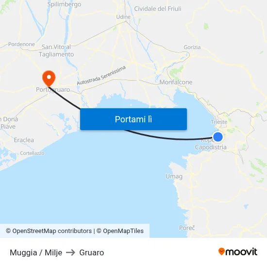 Muggia / Milje to Gruaro map
