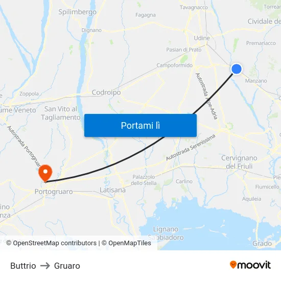 Buttrio to Gruaro map