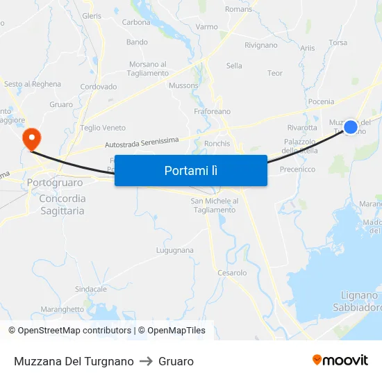 Muzzana Del Turgnano to Gruaro map