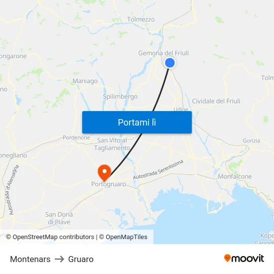 Montenars to Gruaro map
