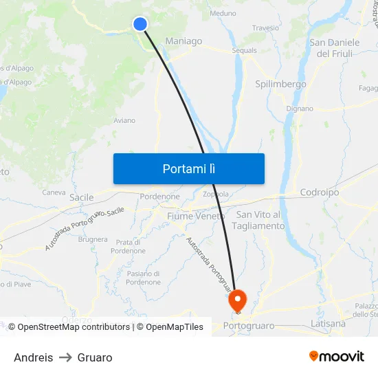 Andreis to Gruaro map