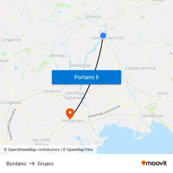 Bordano to Gruaro map