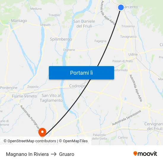 Magnano In Riviera to Gruaro map