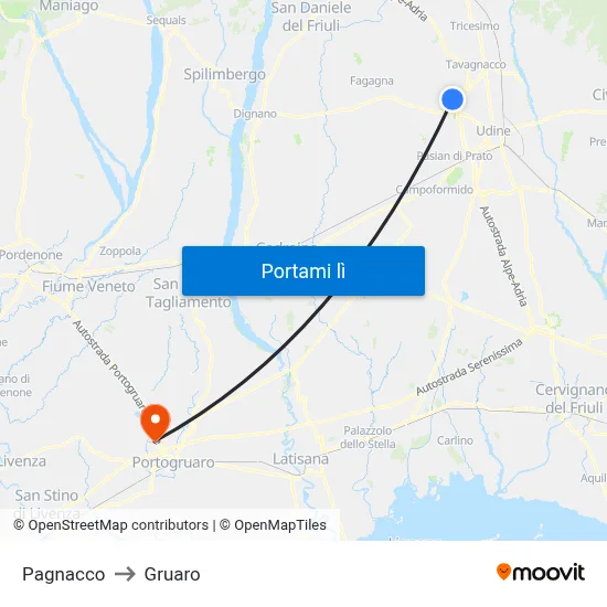 Pagnacco to Gruaro map