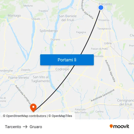 Tarcento to Gruaro map