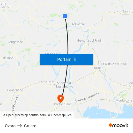 Ovaro to Gruaro map