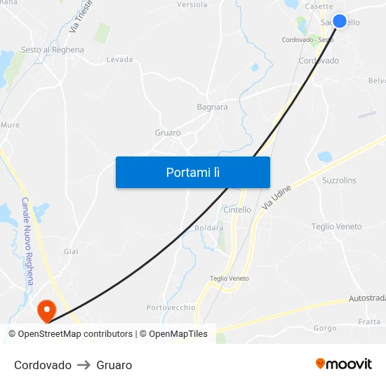 Cordovado to Gruaro map