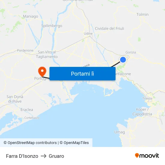 Farra D'Isonzo to Gruaro map