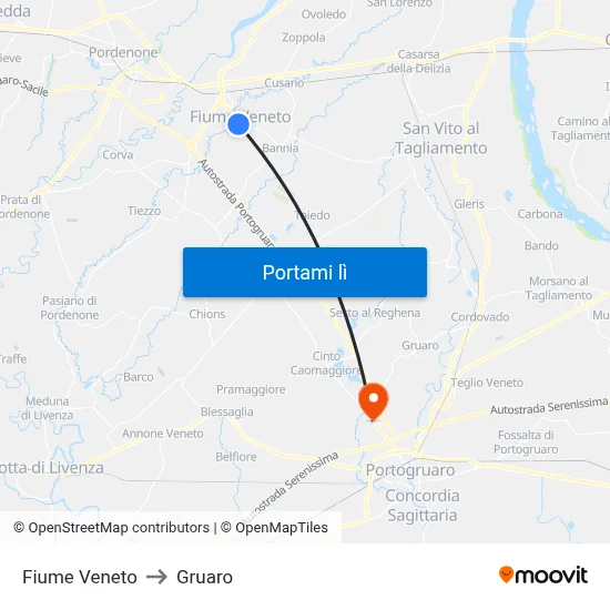 Fiume Veneto to Gruaro map