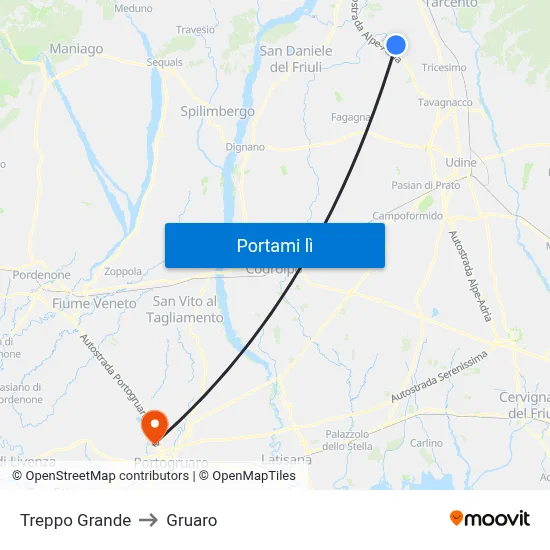 Treppo Grande to Gruaro map