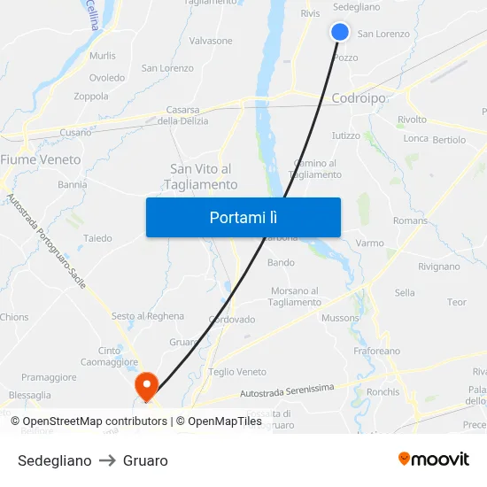 Sedegliano to Gruaro map