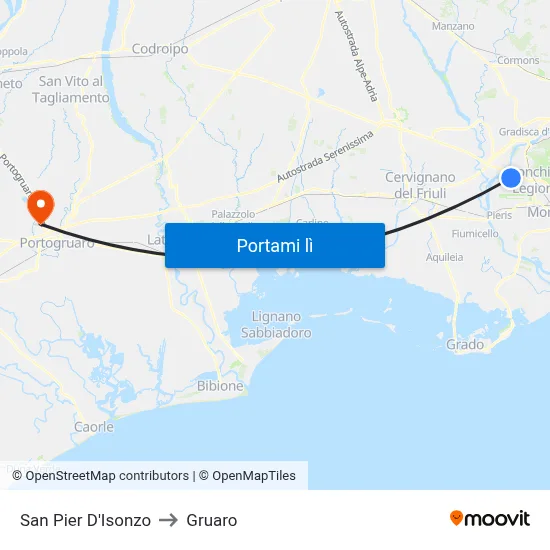 San Pier D'Isonzo to Gruaro map