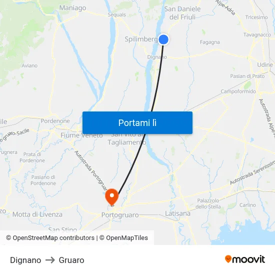 Dignano to Gruaro map