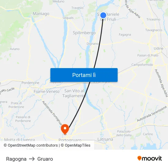 Ragogna to Gruaro map