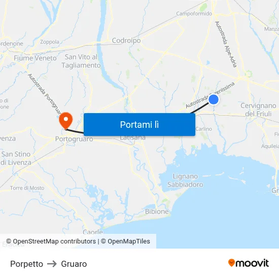 Porpetto to Gruaro map
