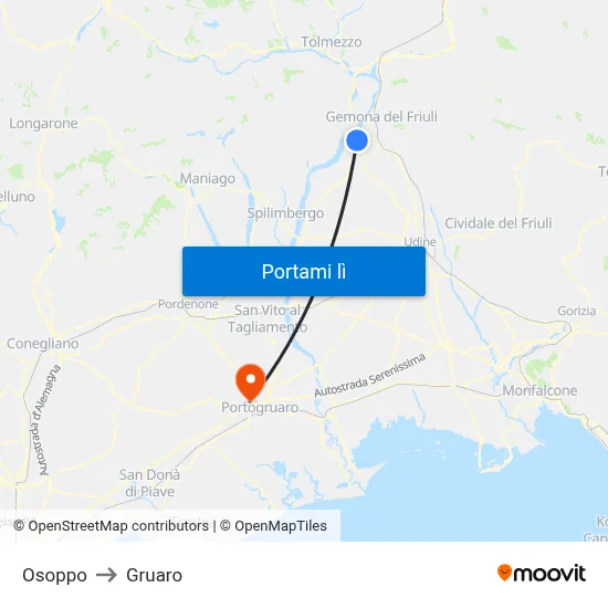 Osoppo to Gruaro map