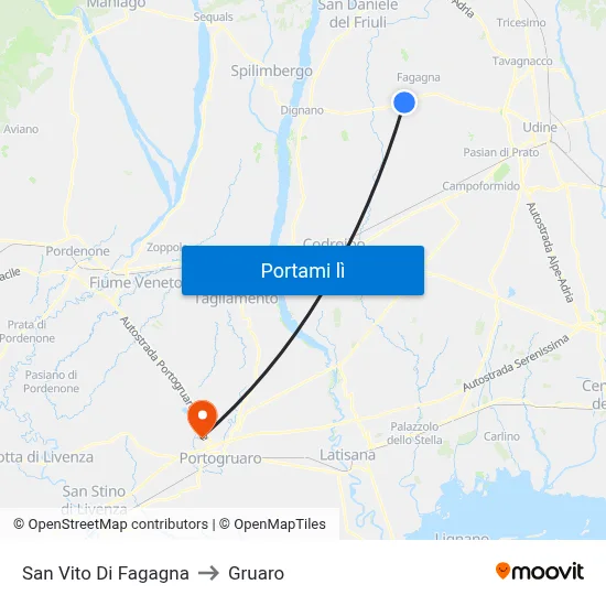 San Vito Di Fagagna to Gruaro map
