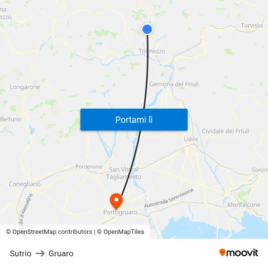 Sutrio to Gruaro map