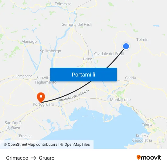 Grimacco to Gruaro map