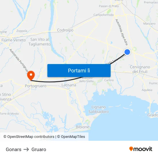 Gonars to Gruaro map