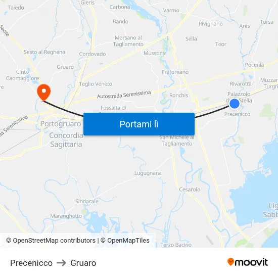 Precenicco to Gruaro map