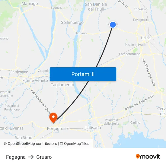 Fagagna to Gruaro map