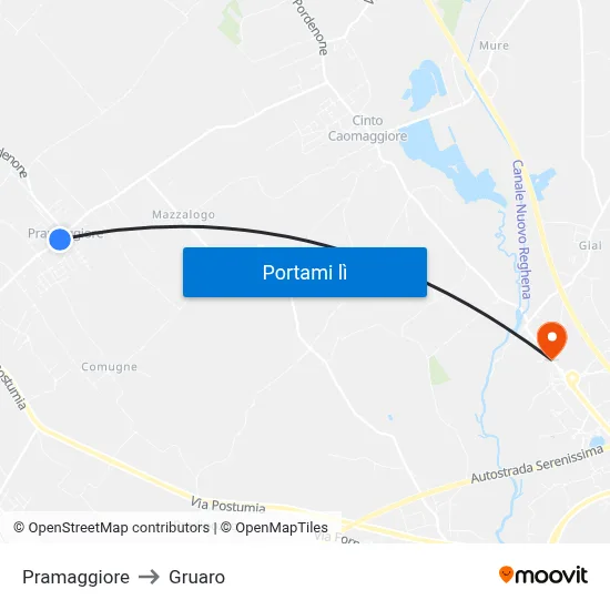 Pramaggiore to Gruaro map