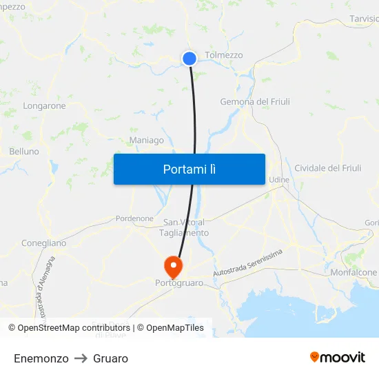 Enemonzo to Gruaro map