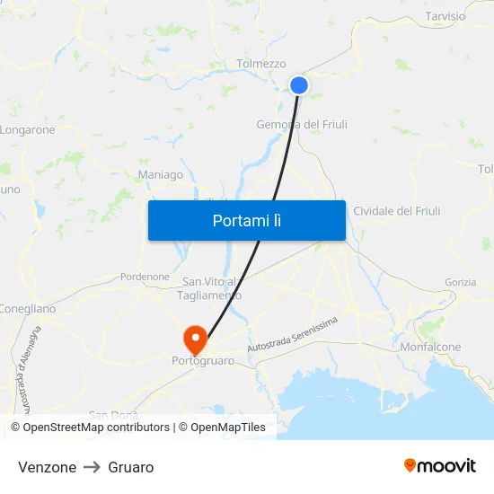 Venzone to Gruaro map