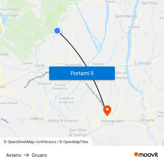 Aviano to Gruaro map