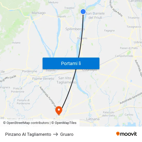 Pinzano Al Tagliamento to Gruaro map