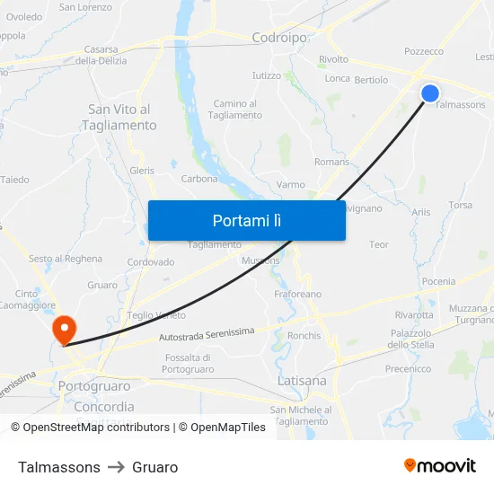 Talmassons to Gruaro map