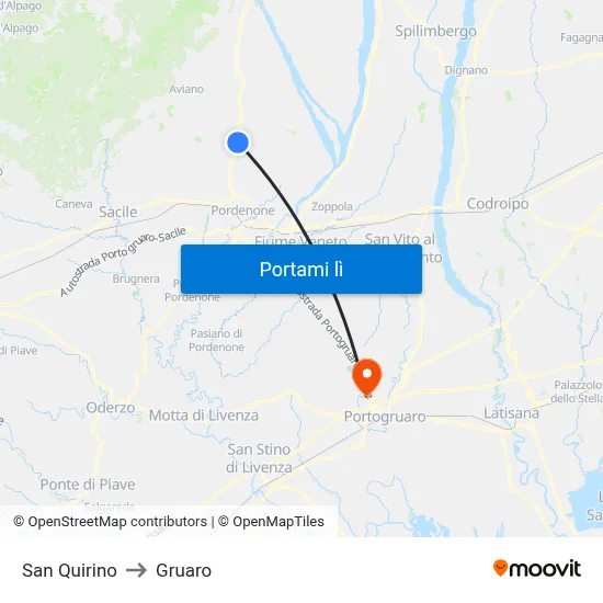 San Quirino to Gruaro map
