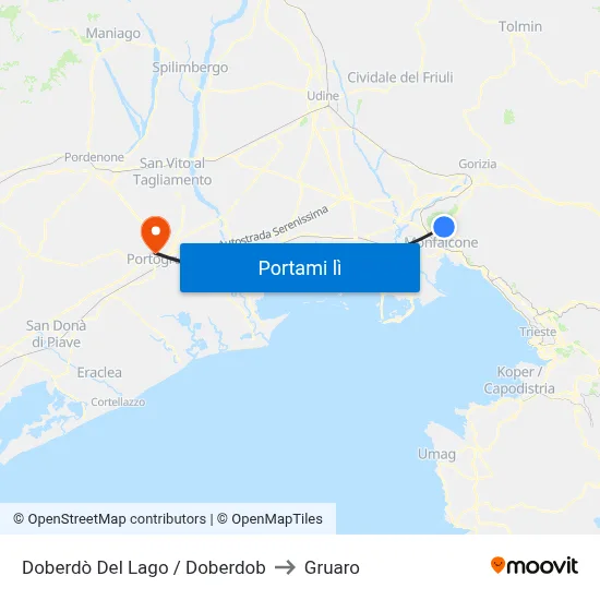 Doberdò Del Lago / Doberdob to Gruaro map