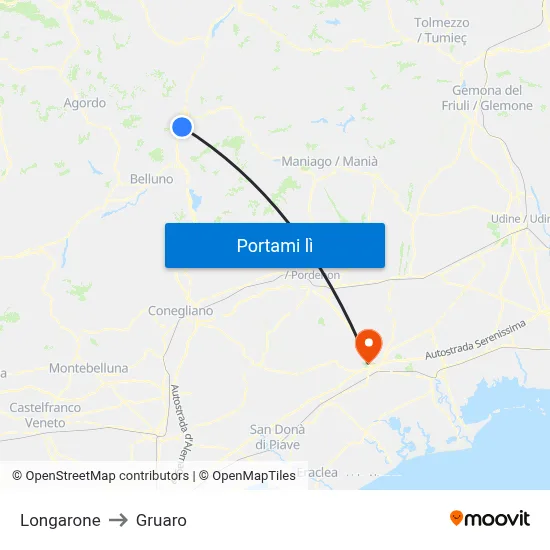 Longarone to Gruaro map