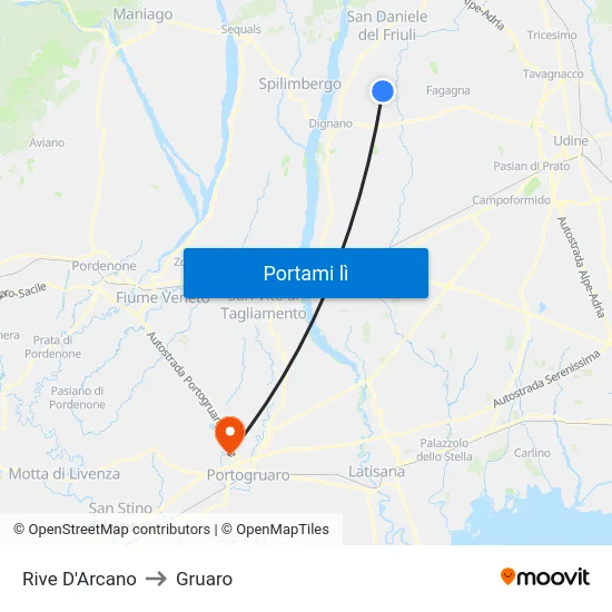 Rive D'Arcano to Gruaro map