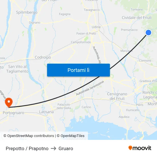 Prepotto / Prapotno to Gruaro map