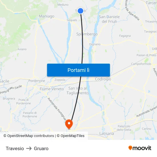 Travesio to Gruaro map